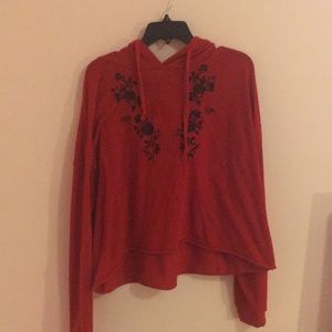 Cropped Red Hoodie with Roses